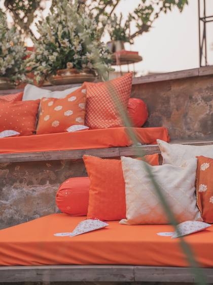 Lounge and Floral detail — Mehendi decor — Alila + Samode Jaipur